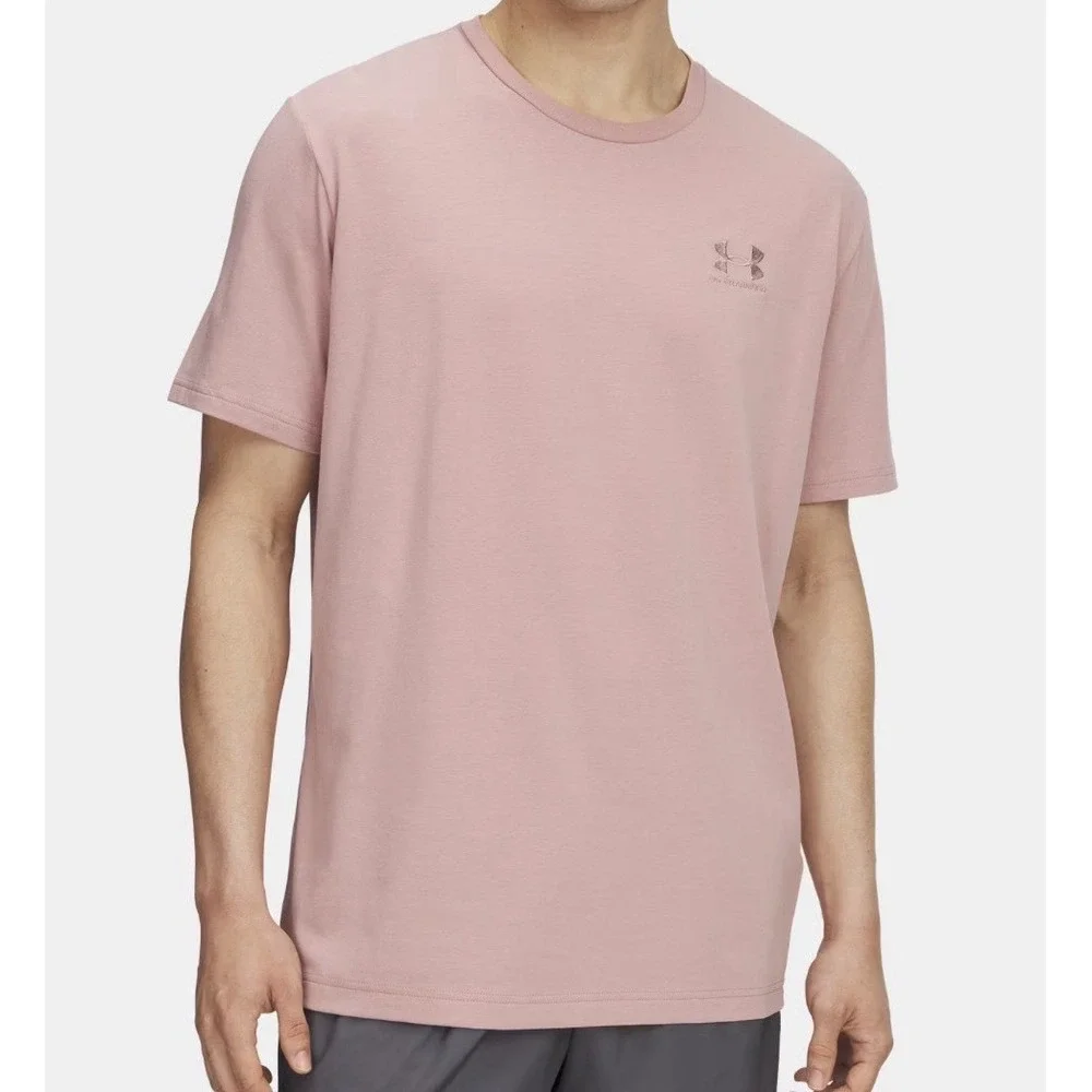 NEW Under Armour Men's Icon Embroidered Logo Tee Loose‎ Fit Prime Pink Large